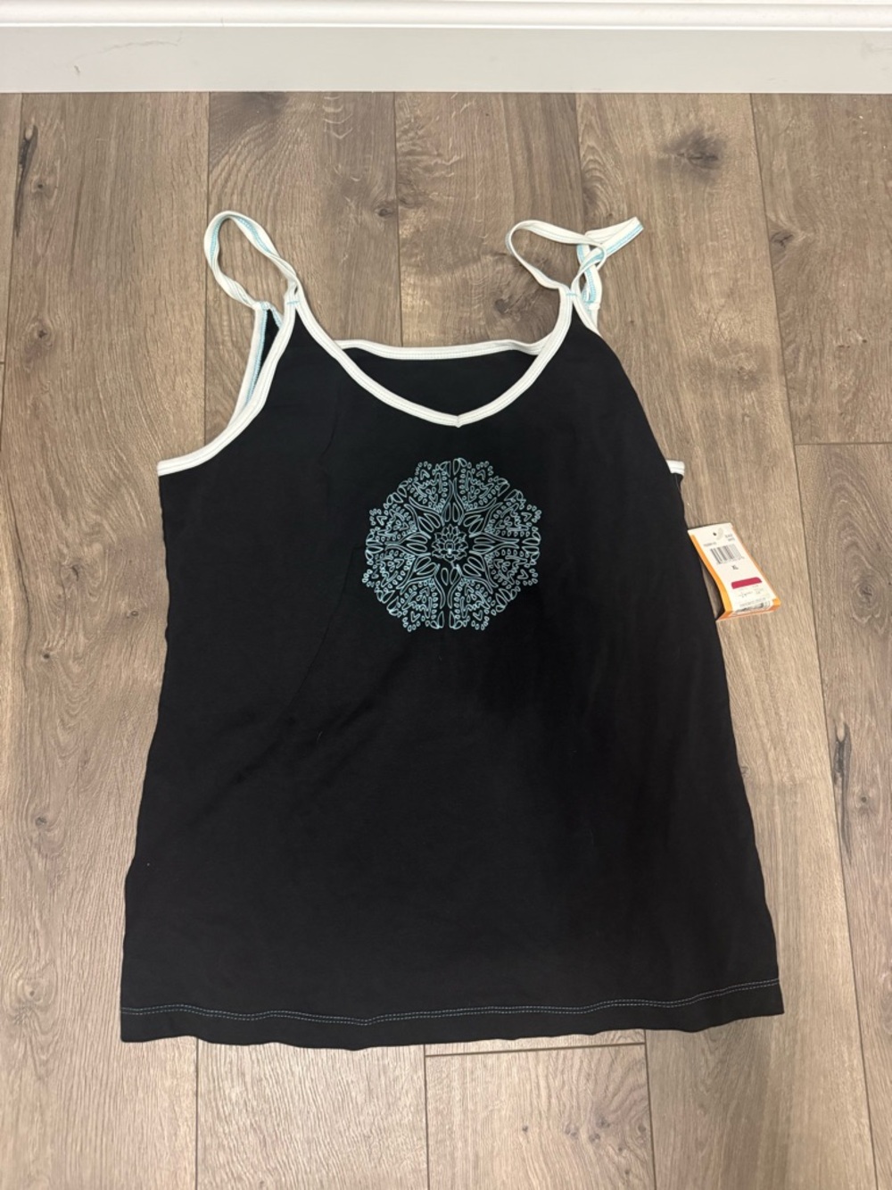 Tangerine Black Camisole with Light Blue Medallion Print